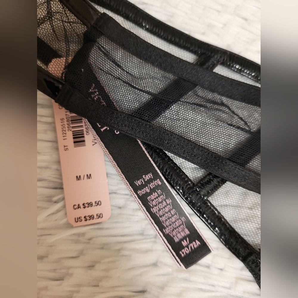 🖤 VS Very Sexy Midnight Affair Rose Embroidery Faux Leather Thong Panty - Picture 6 of 13
